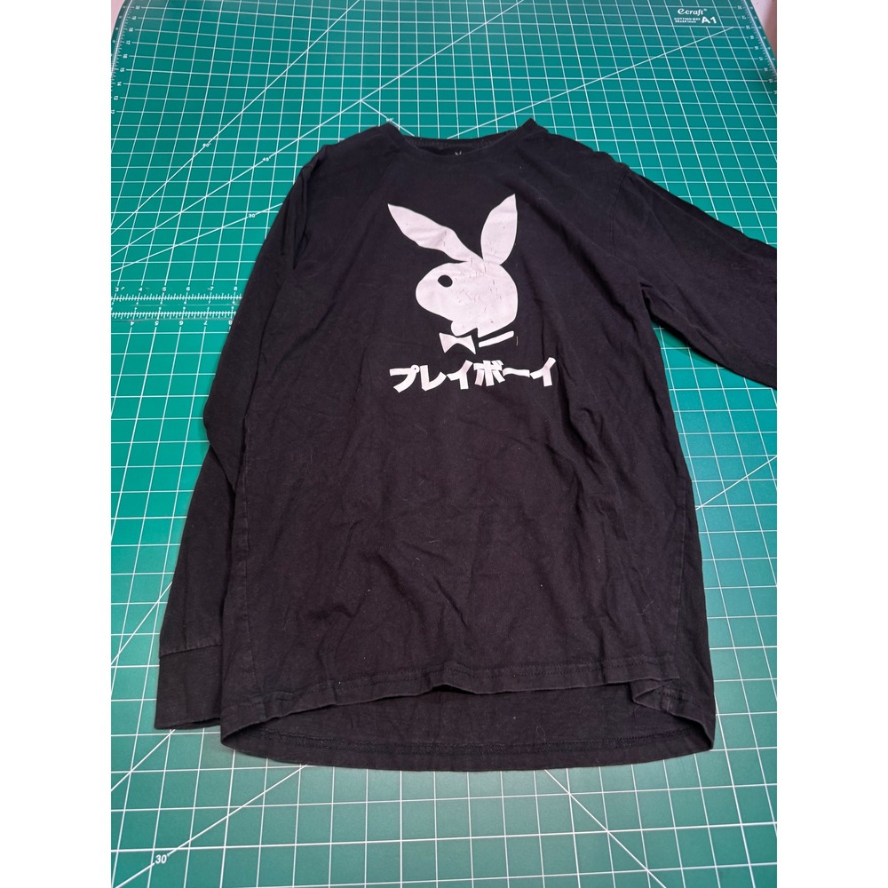 Playboy Long Sleeve T-Shirt Mens Medium Black Japanese Katakana Bunny Log Cotton